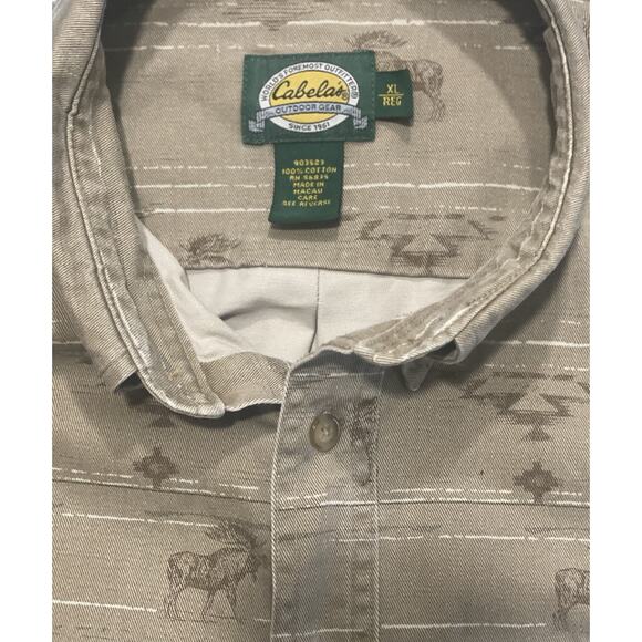 VTG 90s Cabela’s Men Sz XL Western Aztec Type Print 100% Cotton Canvas Shirt - Picture 5 of 5